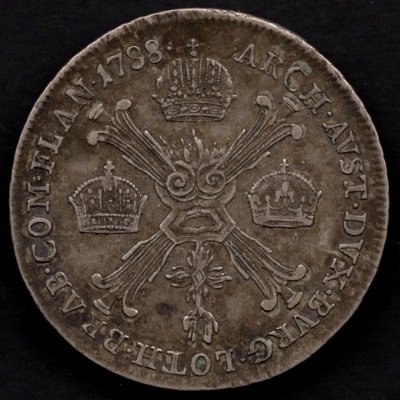1788 B 1/4 Tolar křížový Josef II. Kremnica, Ag.873 7,36g 30mm patina
