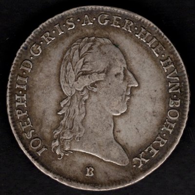 1788 B 1/4 Tolar křížový Josef II. Kremnica, Ag.873 7,36g 30mm patina
