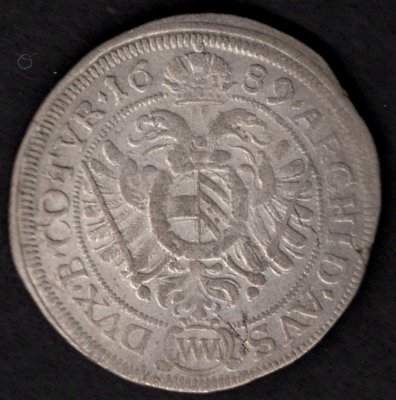 1689 MM VI. Krejcar Leopold I. Vídeň Mittermayer, Ag. 3,48g 25,4mm
