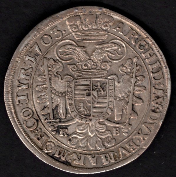 1703 K.B. 1/2 Tolar Leopold I. Kremnica	, Ag. 14,28g 38mm
