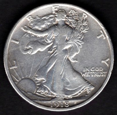 1918 1/2 Dolar Walking Liberty Philadlephia, Ag.900 12,5g 30,6mm 
