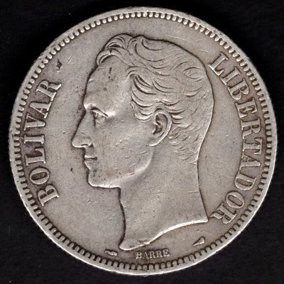 1912 5 Bolívar Libertador Ag, Ag.900 25g 37,2mm 
