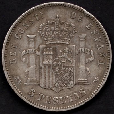 1877 5 Pesetas DEM. Alfonso XII.. Ag	Ag.900 25g 37mm 
