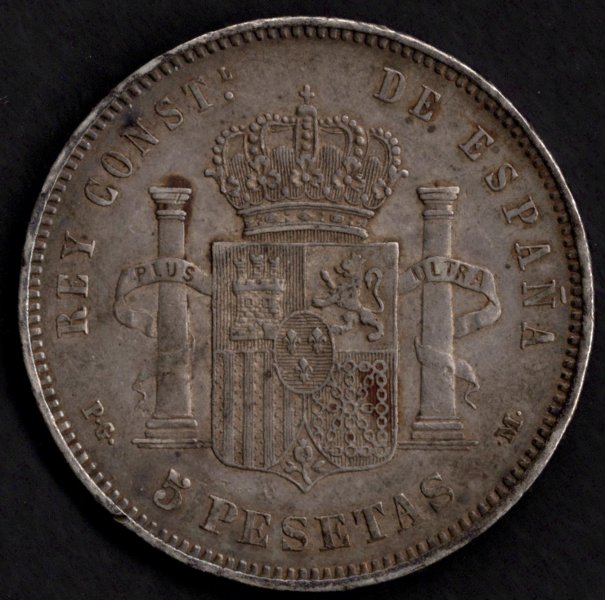 1891 5 Pesetas PG-M Alfonso XIII..,  Ag, Ag.900 25g 37mm 
