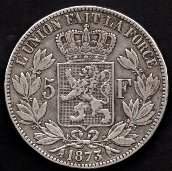 1873 5 Franků Leopold II. Ag malá hlava, Ag.900 25g 37mm
