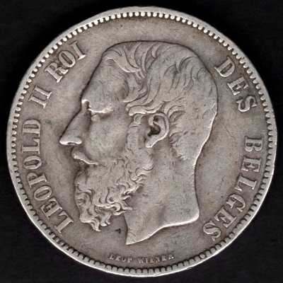 1873 5 Franků Leopold II. Ag malá hlava, Ag.900 25g 37mm
