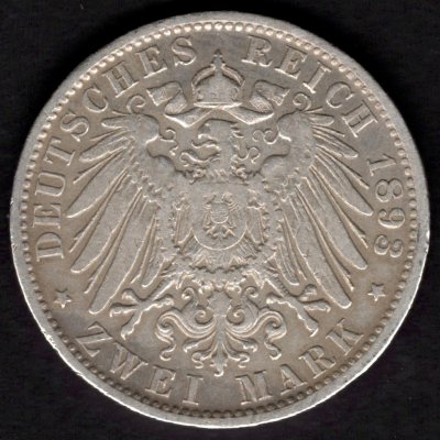 1893 2 marka D Otto von Bayern Ag, Ag.900 11,111g 28mm raženo Mnichov J45
