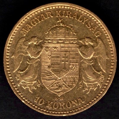 1900 10 koruna K.B. Uherská FJI. Au, Au.900 3,38g 19mm raženo Kremnica
