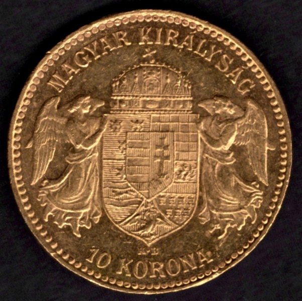 1911 10 koruna K.B. Uherská FJI. Au, Au.900 3,38g 19mm raženo Kremnica

