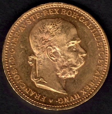 1897 20 koruna rakouská FJI. Au, Au.900 6,78g 21mm raženo Vídeň
