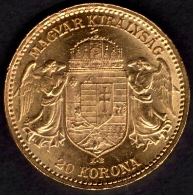 1905 20 koruna K.B. uherská FJI. Au, Au.900 6,78g 21mm raženo Kremnice
