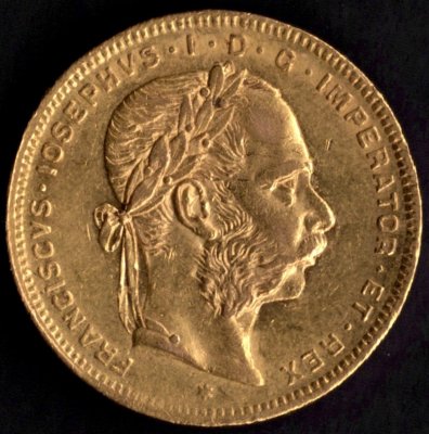 1876 8zlatník/20franc rakouský FJI. Au, Au.900 6,45g 21mm raženo Vídeň
