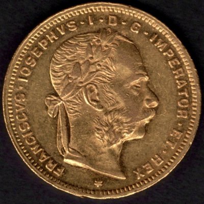 1887 8zlatník/20franc rakouský FJI. Au	,  Au.900 6,45g 21mm raženo Vídeň
