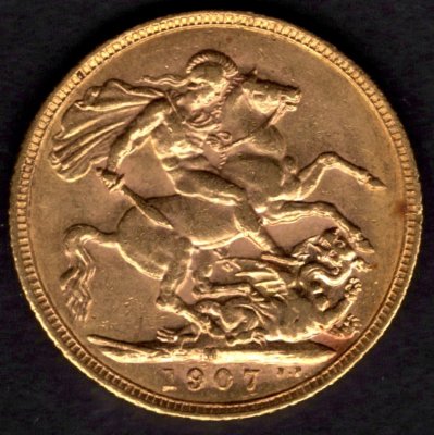 1907 1 sovereign M Edward VII. Spojené království ražba Austrálie, Au.917 7,98 22mm ražba Melbourne
