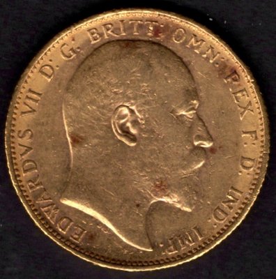 1907 1 sovereign M Edward VII. Spojené království ražba Austrálie, Au.917 7,98 22mm ražba Melbourne
