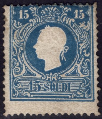 Rakousko/Lombardsko - Mi. 11 II, modrá 15 Soldi, atesty Diena, Moscadelli, číslo sassone 32, kat. 16000 EUR