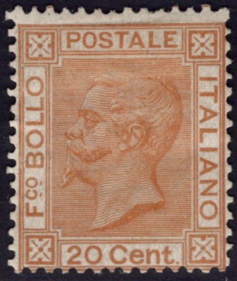 Italie - Mi. 28, Emanuel II, oranžová 20 C, atest Montbas