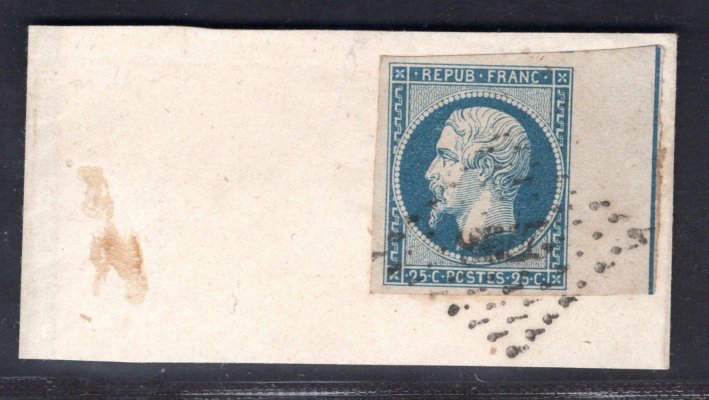 Francie - Mi. 1, Napoleon, krajová s pruhem na okraji, modrá 25 C, na výstřižku, hezké