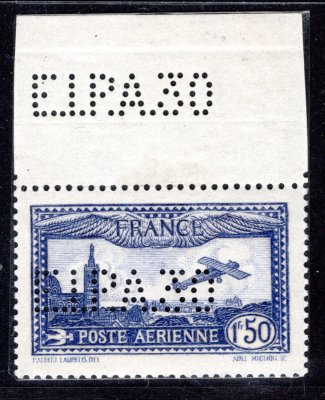 Francie - Mi. 255, letecké "EIPA", (letzecká výstava 1930), krajová známka, modrá 1,50 Fr, vzácné a hledané ( nálepka na okraji mimo známku) 
