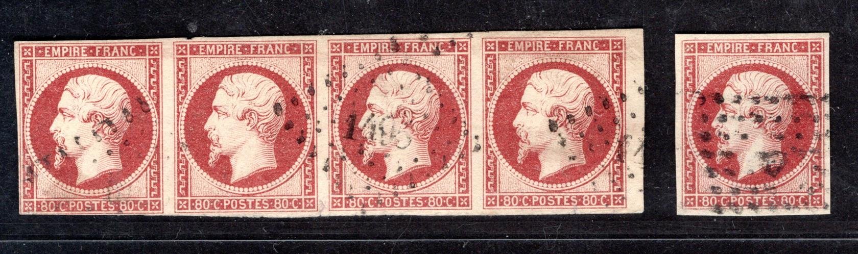 Francie - Mi. 16, Napoleon, čtyřpáska + známka, karmínová 80 c