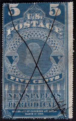 USA - Scott č, PR 4, balíková známka, bílý okraj !, modrá 5 C, vzácná a hledaná, kat. 2400 $