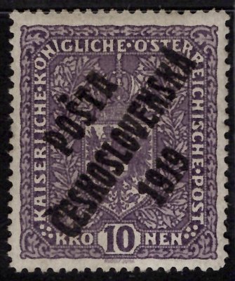 51 ay, 10 koruna tmavě fialová nejasný tisk, typ II, zkoušeno Gilbert