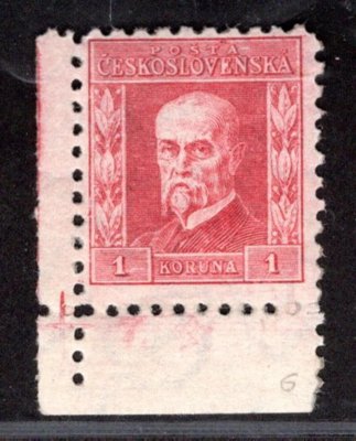 199x, P 6, bez pruhů, typ IV, TGM, červená 1 Kč, rohová s DČ 7