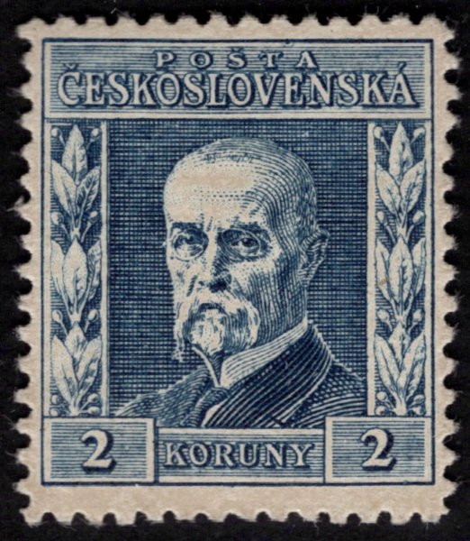 195 a, P 6, papír kartonový, typ II, TGM, modrá 2 Kč, zkoušeno Vrba