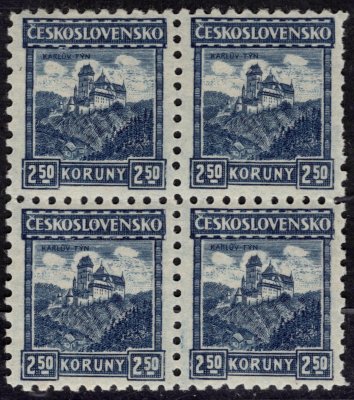 215, P 6, hrady,krajiny,města, 4 blok, Karlštejn, modrá 2,50 Kč