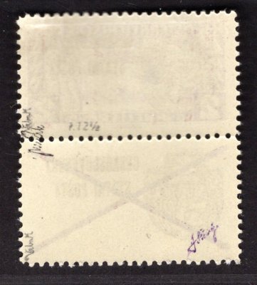 RV 41 K, II. Pražský přetisk, řz 12 1/2, obdélník s přetištěným kupónem, hnědočervená 2 h, zkoušeno Vrba, vzácné