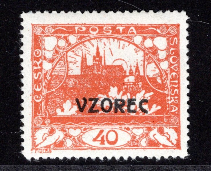 14 C VZ, přetisk VZOREC, řz 13 3/4, oranžová 40 h, zkoušeno Vrba