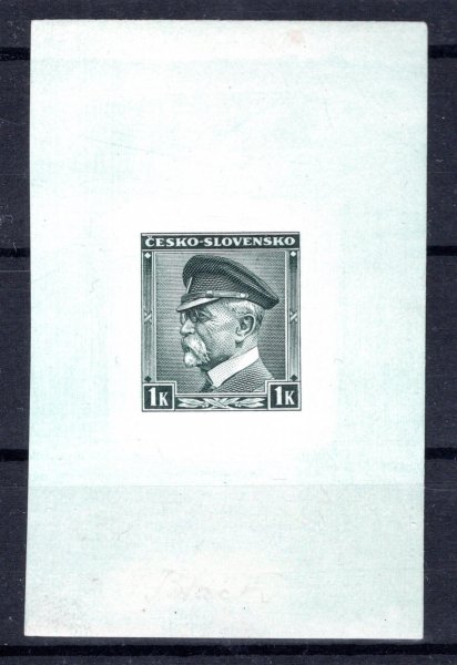 352 ZT , rytina T.G.Masaryk 1939 1 K v zelené barvě s názvem státu ČESKO-SLOVENSKO, krásný stav, široké neopracované okraje s nádechem zelené! Atest vrba 