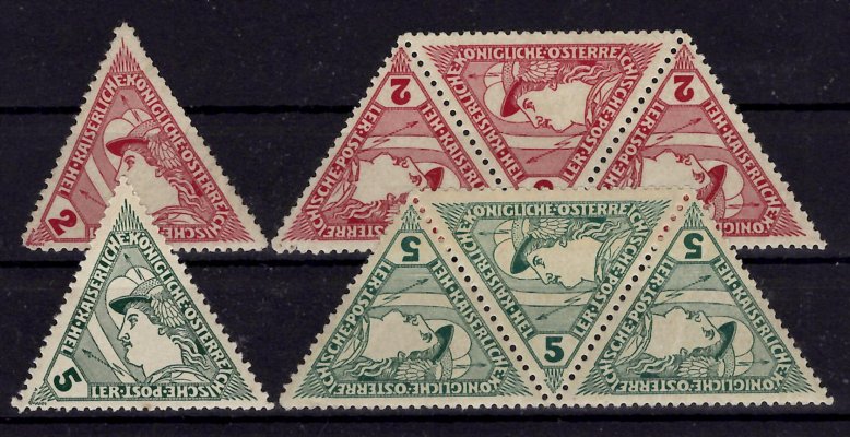 Rakousko - Mi. 217 - 18, trojúhelník, známky a třípásky