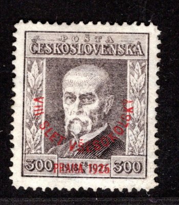 186, P 7, Všesokolský slet, retuš, hnědá 300 h, praskl ádeska, hledaná desková vada, ZP 38,   zkoušeno Vrba