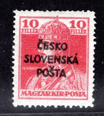 RV 146, Šrobárův přetisk, červená 10 f, zkoušeno Mrňák, kzy