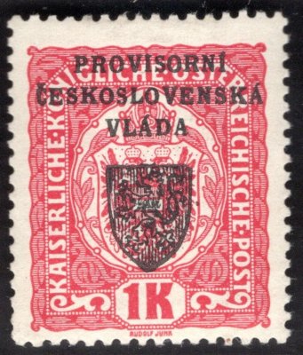RV 15, I. Pražský přetisk, červená 1 K, zkoušeno Vrba