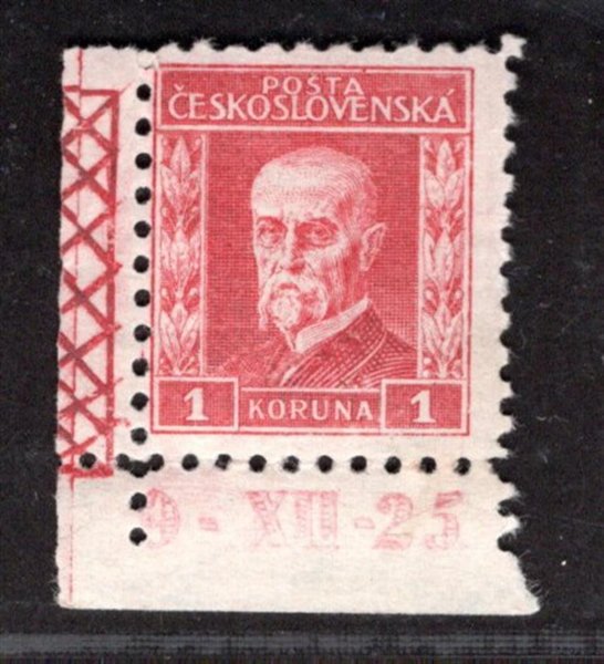 200, P 6, typ V, TGM, červená 1 Kč, rohová s DČ 9-XII-25