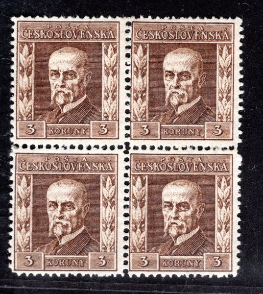 196, P 8, typ II, TGM, 4blok, hnědá 3 Kč, zkoušeno Vrba