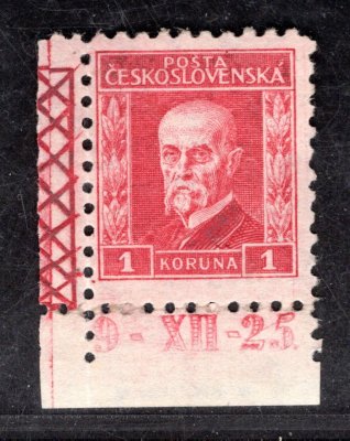 200, P 5, typ V, TGM, rohová s DČ 9-XII-25, červená 1 Kč, zkoušeno Stupka