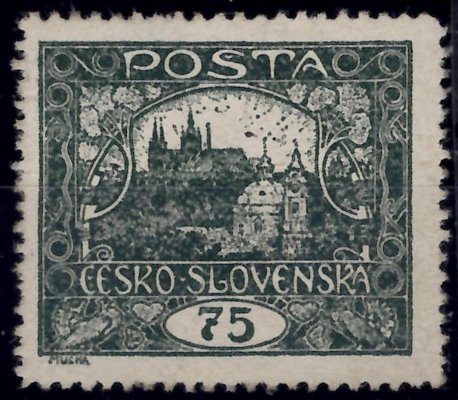 18 C, nepřepážková, tzv. ministerská perforace, řz 13 3/4, šedozelená 75 h