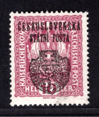 RV 25, II. Pražský přetisk, fialová 10 h, zkoušeno Gilbert, Vrba