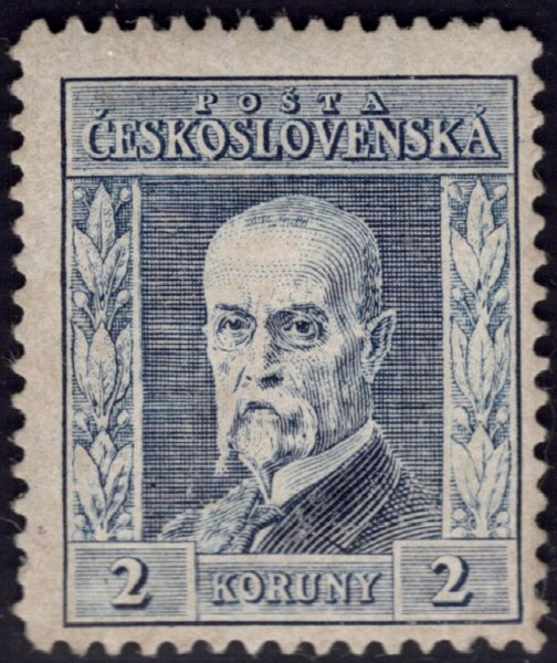 191, P 1, typ I, TGM, modrá 2 Kč, zkoušeno Karásek