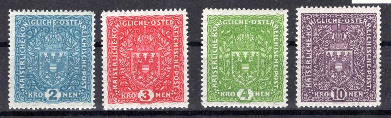 Rakousko - Mi. 208 - 11, papír žilkovaný, znak 2 - 10 K, 10 koruna - formát úzký, ostatní známky formát široký! 