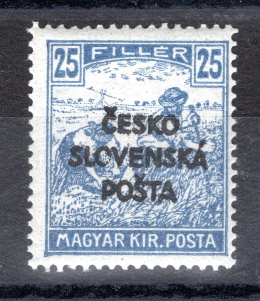 RV 143, Šrobárův přetisk, ženci, modrá 25 f, náklad I,  zkoušeno Gilbert, Vrba