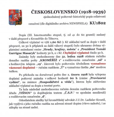 Celistvost – Dopis zaslaný v další přepravě z Kroměříže do Tišnova   – viz popis na skenu