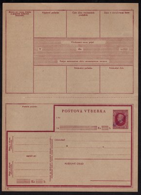 13.3 Bb) CPV, poštovní výběrka1945,  80 h červenofialová A. Hlinka, nesložená, průsek na přední straně, přetisk ČESKOSLOVENSKO ruční, kat. cena 845 Kč