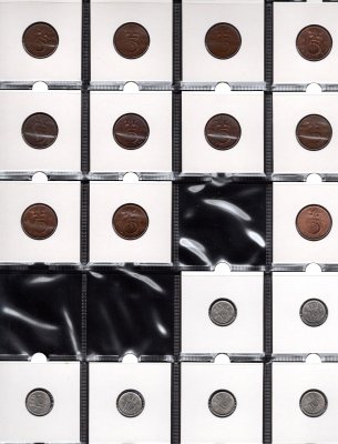 Lot 129 mincí Holandsko1948-1980 centy , guldeny,oběžné mince , zásobník s katalogem mincí daného období
