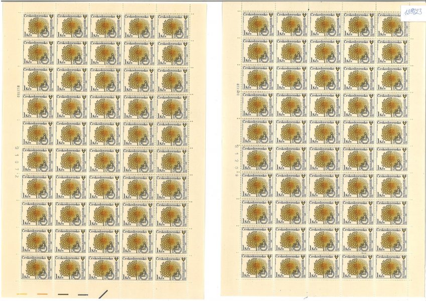 2466+2468, Den československé poštovní známky a Mezinárodní rok invalidů; PA (50), kompletní archy deska A + B, PA 2466 DV 21/1,  archy obsahují čísla + data tisku 6.VIII.80, 11.VIII.80, 17.VIII.80,  8.XII.80