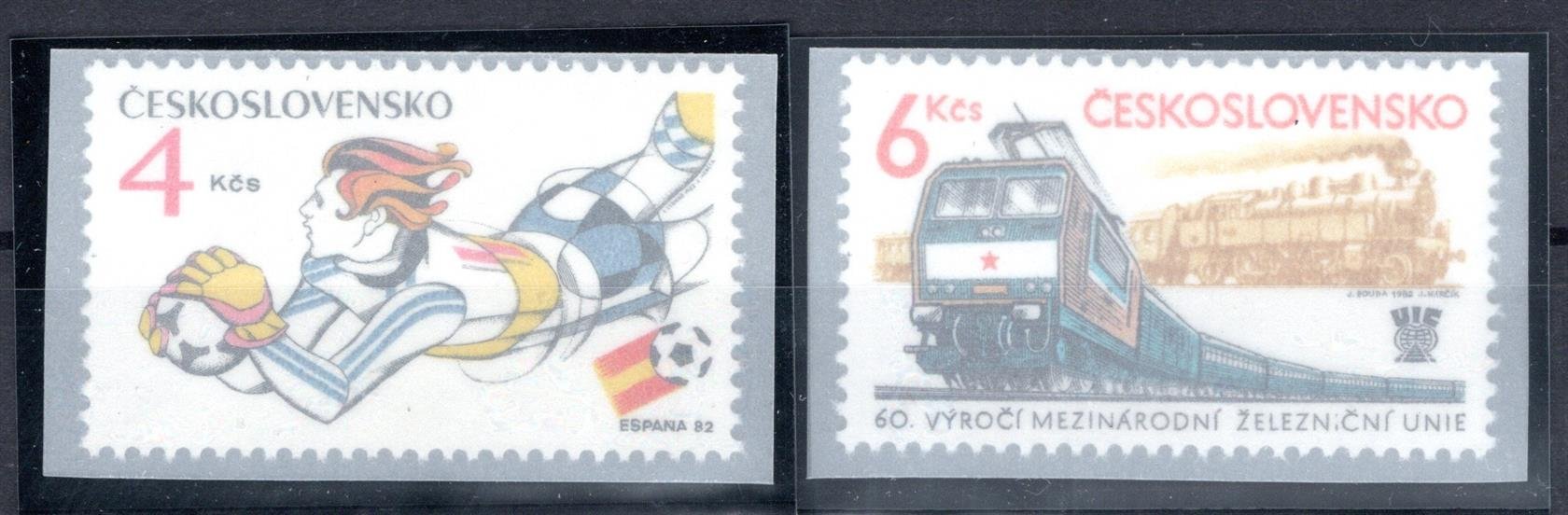 2523, 2530; Fotbal a Železnice,  Hledané známky na papíru FL 1 - bezvadný stav, obě zk. Vychron