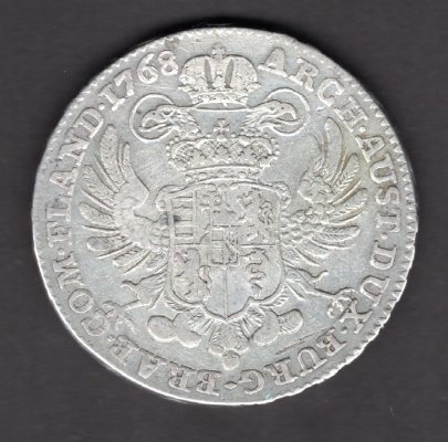 Belgium 1 Kronenthaler MARIA THERESIA 1768 Brussels KM#21, Ag.873, 29,27g, 41mm author J.Roëttiers mint Bussels
